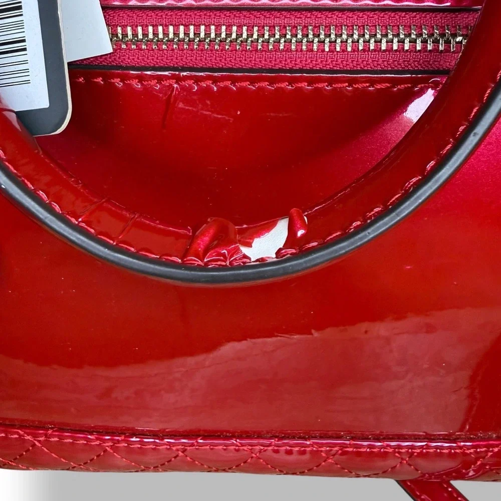 Guess Korry Dome Satchel Bag Glossy Fuchsia Pink Faux Leather NEW Read